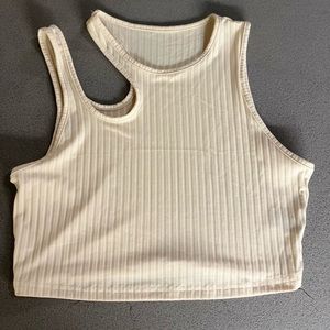 cream cropped open shoulder tank top